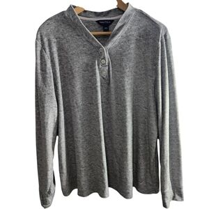Nautica Heather Gray Buttoned Henley Velour Sleepwear Top